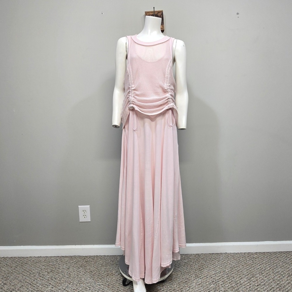 Anthropologie Maxi Dress XL Pink Layered Mesh Ruched‎ Balletcore Fairy Romantic